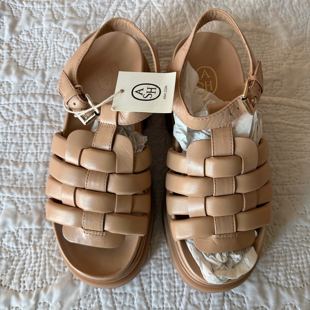 ASH Sirena Platform Sandal Nude Leather Platform Buckle Woven Rubber Sole 36 - Picture 5 of 8